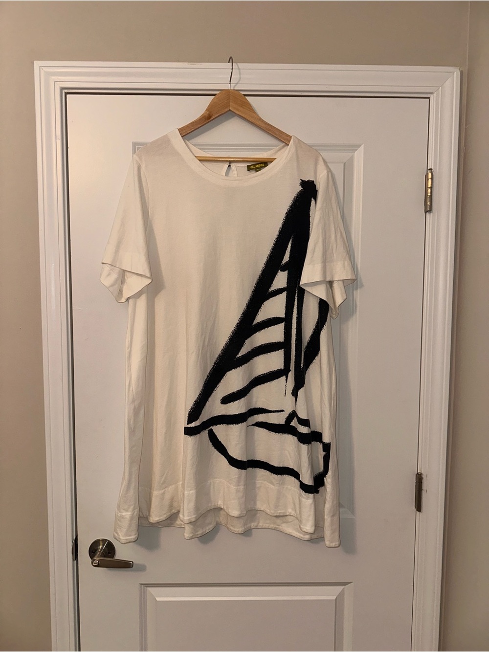 Anthropologie Celandine White Short-Sleeve Women’s Dress with Black Sail Graphic